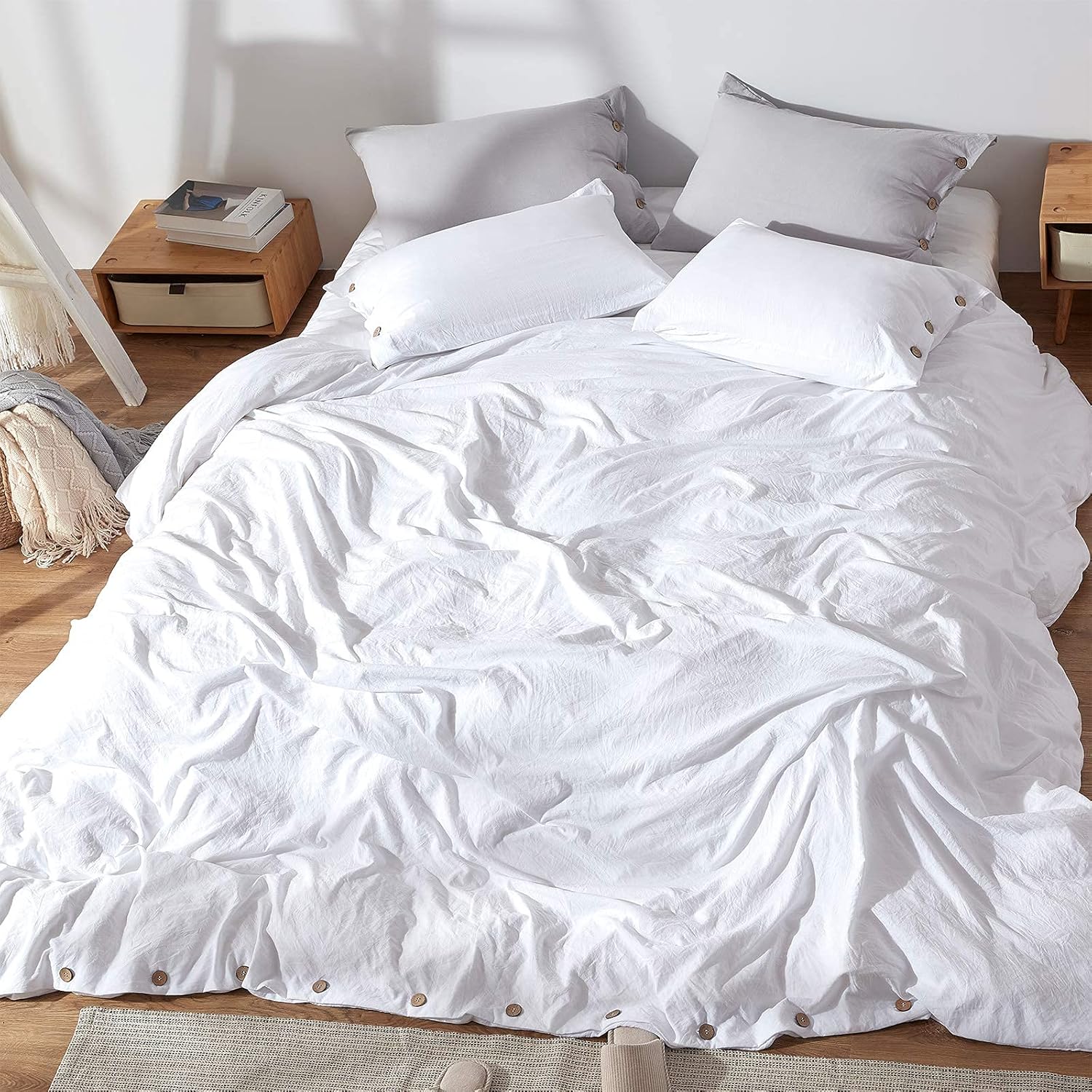 White Duvet Cover Sets Twin Size 2 Piece Double Brushed Microfiber Twin Duvet Cover with Button Closure & Corner Tie 1 Breathable and Soft Duvet Cover 68X90 Inches + 1 Pillow Sham