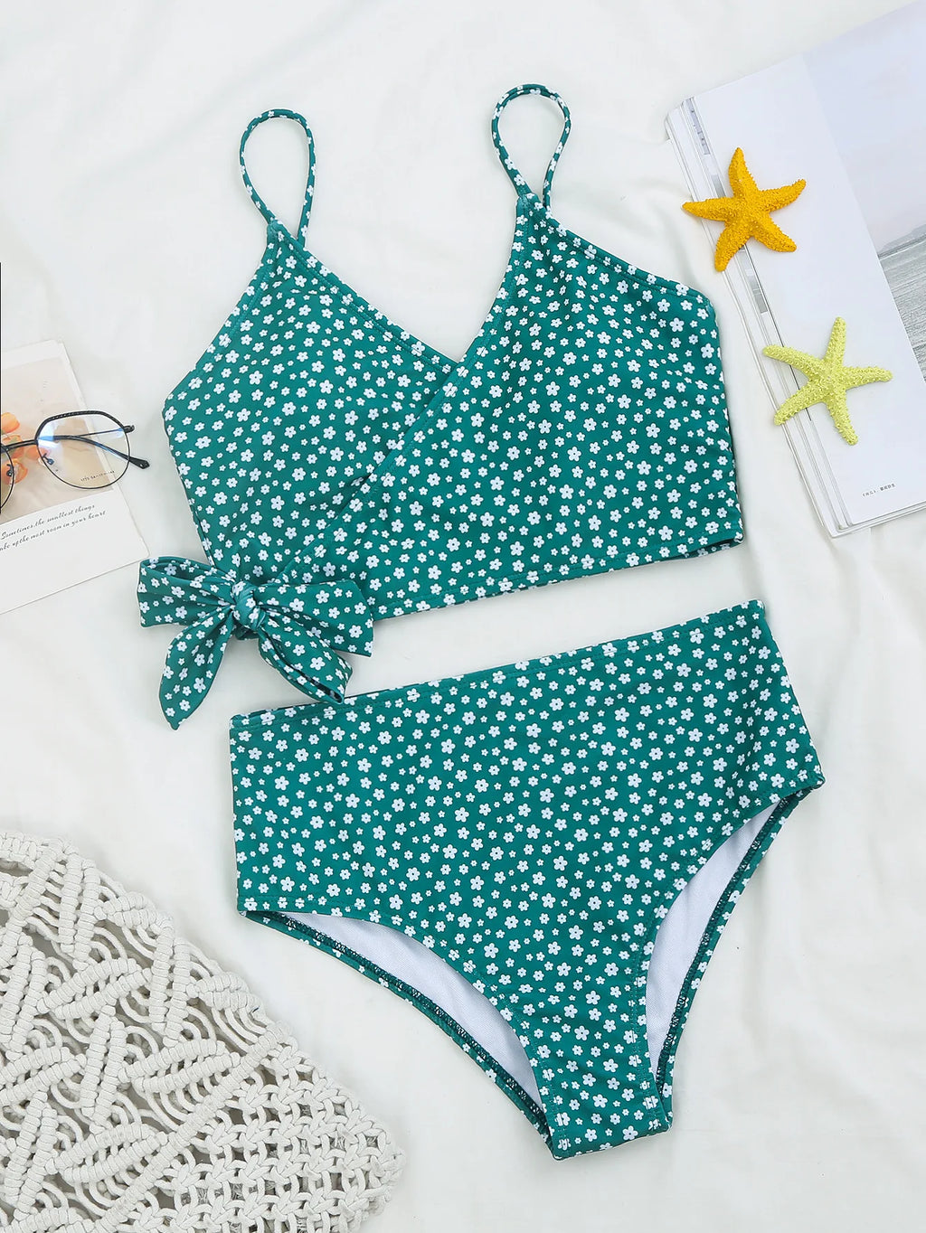 Sexy Green Dot Print Bikini 2026 Women Bathing Suit Bathers High Waist Swimsuit Brazilian Push up Lace up Bandage Swimwearr