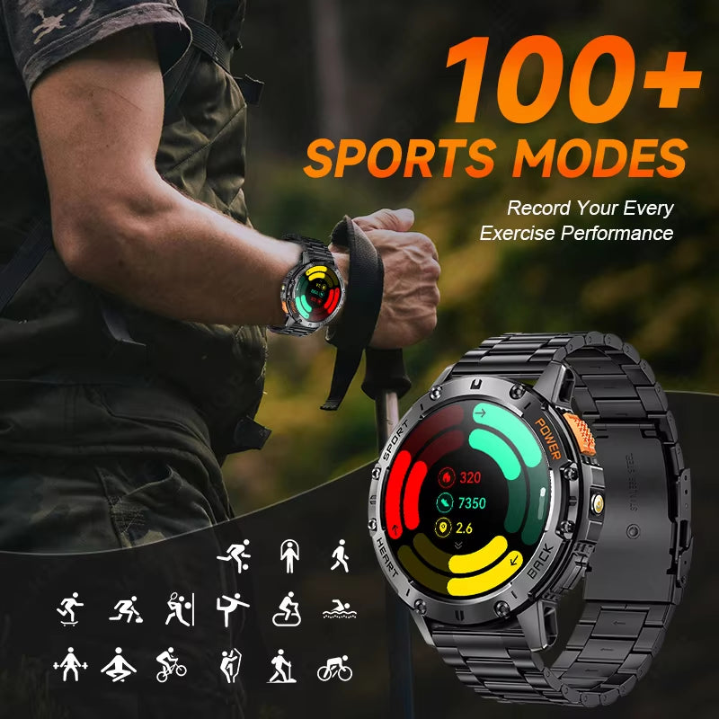For Android Ios New AMOLED Smart Watch Men with Flashlight Sports Waterproof Fitness Tracker Bluetooth Call Smartwatch Man+Box