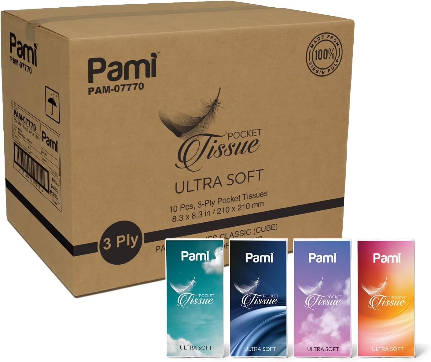 Soft Facial Tissue Paper 3-Ply Pocket Tissue 10-Sheet Travel Tissue Packs, 24-Pack